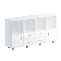 Шкаф-стеллаж верхняя часть без дверок, нижняя часть с 4 - мя ящиками и 2-мя дверками (белый) - «globural.ru» - Нижний Тагил